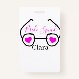 Bride Squad rosa schwarze Brille Herz Brautjungfra Ausweis
