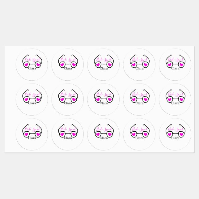 Bride Squad rosa schwarze Brille Herz Brautjungfra Etiketten (Blatt)