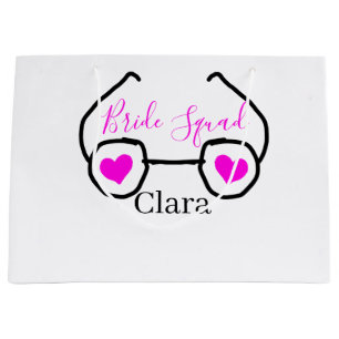 Bride Squad rosa schwarze Brille Herz Brautjungfra Große Geschenktüte