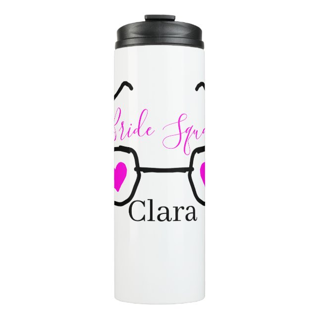 Bride Squad rosa schwarze Brille Herz Brautjungfra Thermosbecher (Vorderseite)