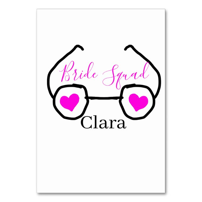 Bride Squad rosa schwarze Brille Herz Brautjungfra Tischnummer (Vorderseite)