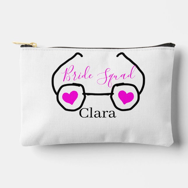 Bride Squad rosa schwarze Brille Herz Brautjungfra Zubehörtasche (Vorderseite)