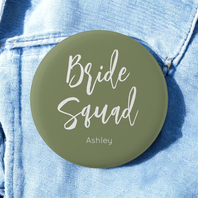 Bride Squad Sage Green White Wedding Button (Von Creator hochgeladen)