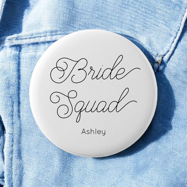 Bride Squad Schwarz-weiß Wedding Button (Von Creator hochgeladen)