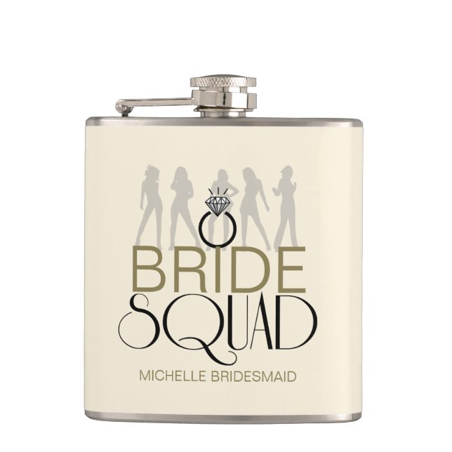 Bride Squad Silhouetten Black on Lites ID252 Flachmann (Vorderseite)