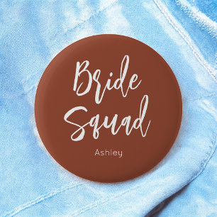 Bride Squad Terracotta Brown White Wedding Button