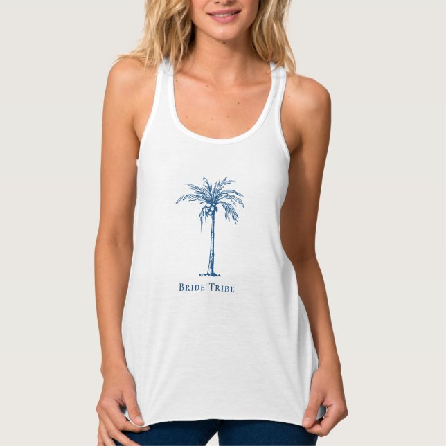 Bride Stam Blue Tropical Palm Tree Tank Top (Vorderseite)