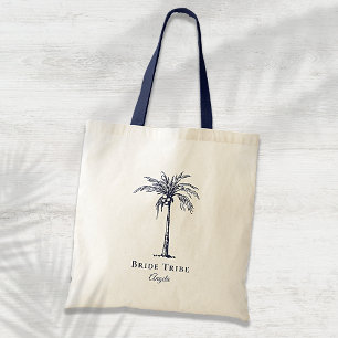 Bride Stam Navy Blue Tropical Palm Tree Custom Tragetasche