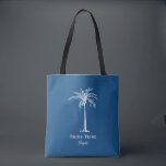 Bride Stamm Blue White Palm Tree Custom Tasche<br><div class="desc">Diese lustige Tasche mit tropischen Palmen mit dem Aufdruck "Brautstamm" in Weiß auf der (Farbe des Jahres 2020) blauen Hintergrund ist das perfekte Brautparty für einen tropischen Strand oder eine Hochzeit im Freien! Personalisieren Sie es mit dem Namen Ihrer Brautjungfrau.</div>