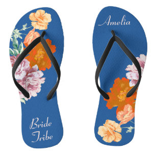 Bride Stamm Floral Etwas Blue Wedding Flip Flops