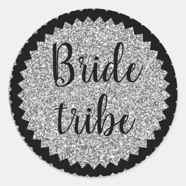 Bride Stamm Silver Glitzer Klassischer Rundaufkleb Runder Aufkleber (Vorderseite)