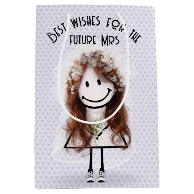 Bride Strichfigur-Mädchen in Sneakers on Hearts Mittlere Geschenktüte (Vorderseite)