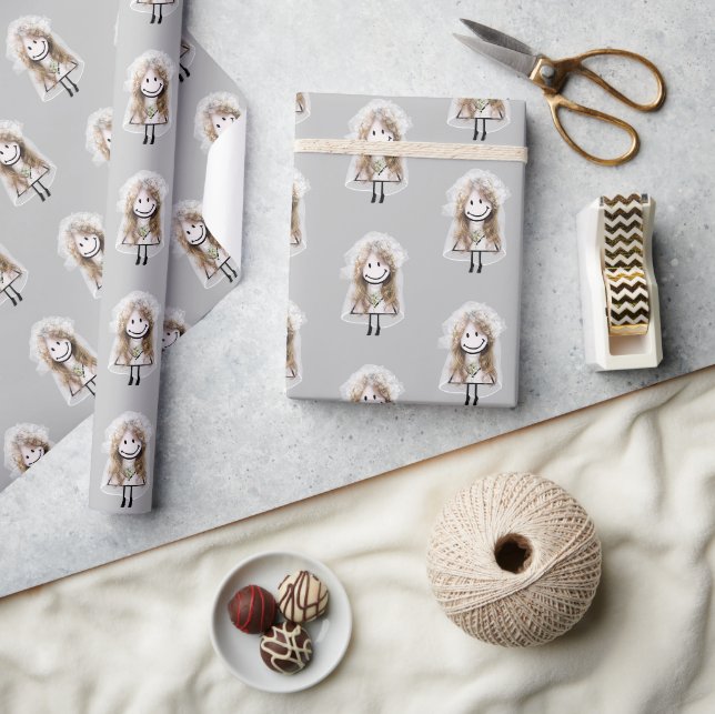 Bride Strichmännchen mit Daisy Bouquet Geschenkpapier (Kunsthandwerk)