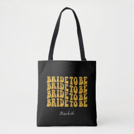 Bride to Be Gold Glitter Text with Name, Black Tasche