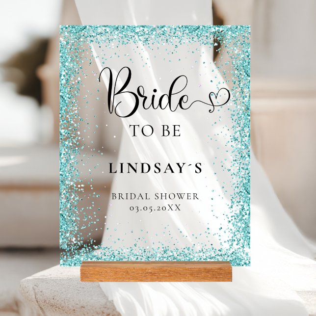 BRIDE TO BE! Mint Glitter Bridal Shower  Acrylschild (BRIDE TO BE! Mint Glitter Bridal Shower Acrylic Sign)