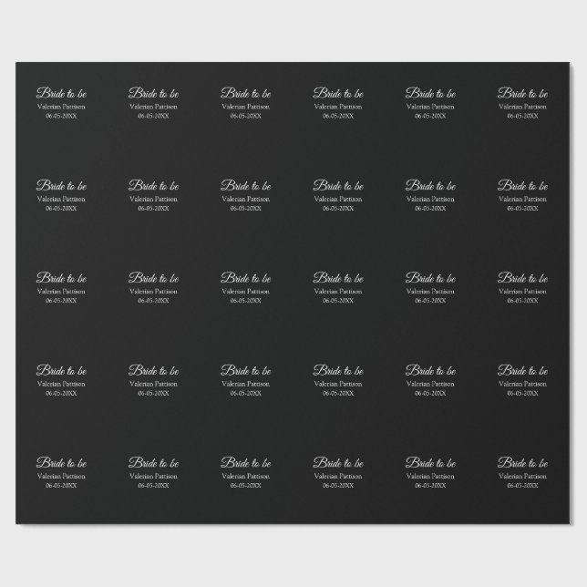 Bride to be name date black white bridal shower we geschenkpapier (Flach)