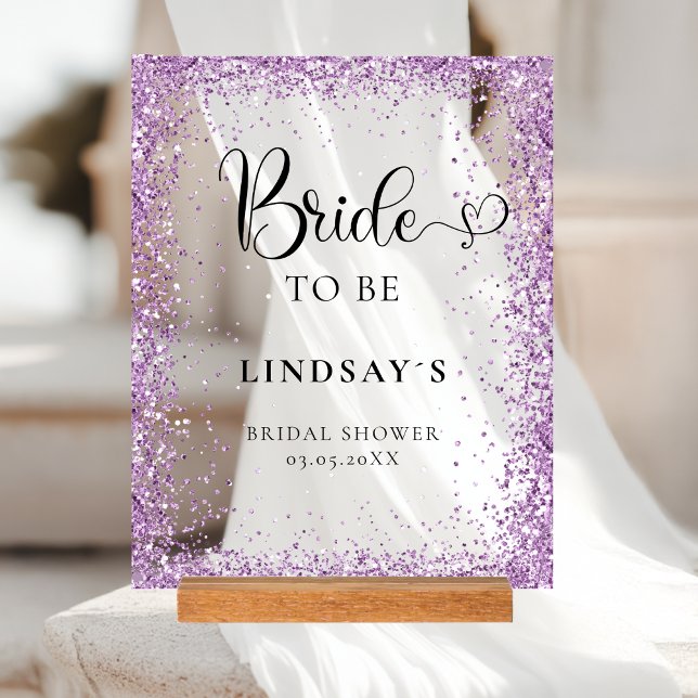 BRIDE TO BE! Purple Glitter Bridal Shower  Acrylschild (BRIDE TO BE! Pink Glitter Bridal Shower Acrylic Sign)