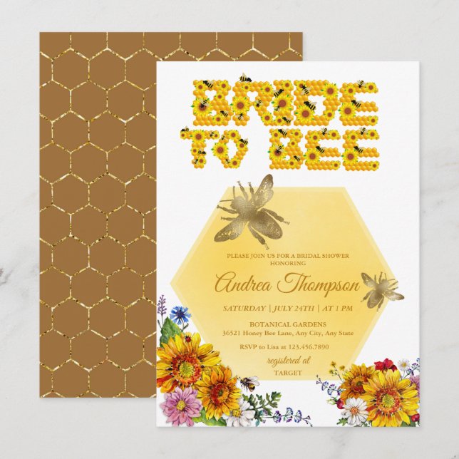 Bride to Bee | Aquarellfarbenes Brautparty Einladung (Vorne/Hinten)
