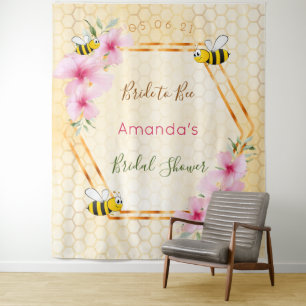 Bride to bee Honeycomb Rosa Florals Brautparty Wandteppich