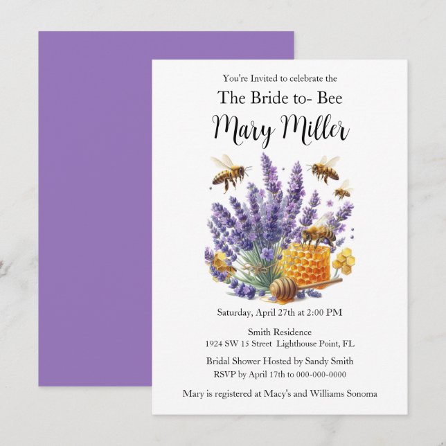 Bride-to-Bee Lavender Honey Brautparty Einladung (Vorne/Hinten)