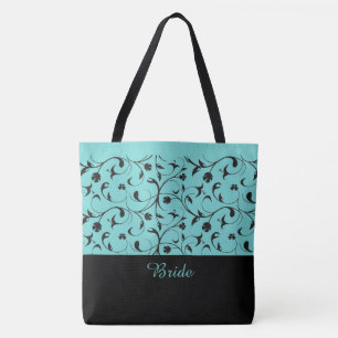 Bride Tote Bag Aqua & Black Scrolls Tasche