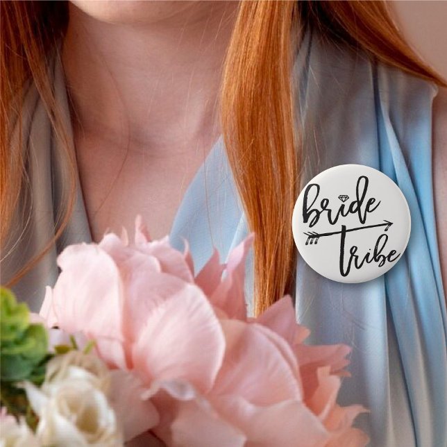 Bride Tribe Diamond Brush Brautparty Wedding Button (BRIDE TRIBE Diamond Brush Script Bridal/Bachelorette Party Wedding Pin Button @ fatfatin_blue_knot)