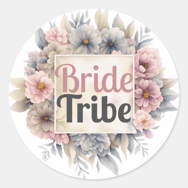 Bride Tribe Floral Elegant Chic Modernes Stilvolle Runder Aufkleber (Vorderseite)