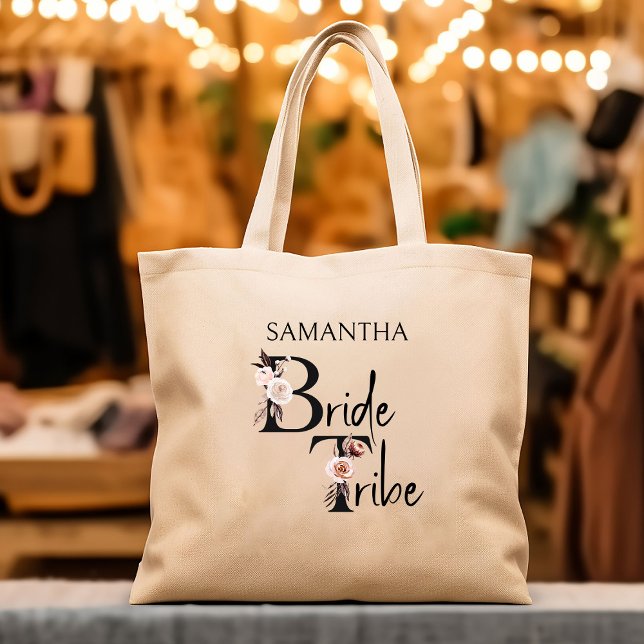 Bride Tribe Floral Letters Boho Bachelorette Tragetasche (Bride Tribe tote bags for your bachelorette and pre-wedding gatherings)