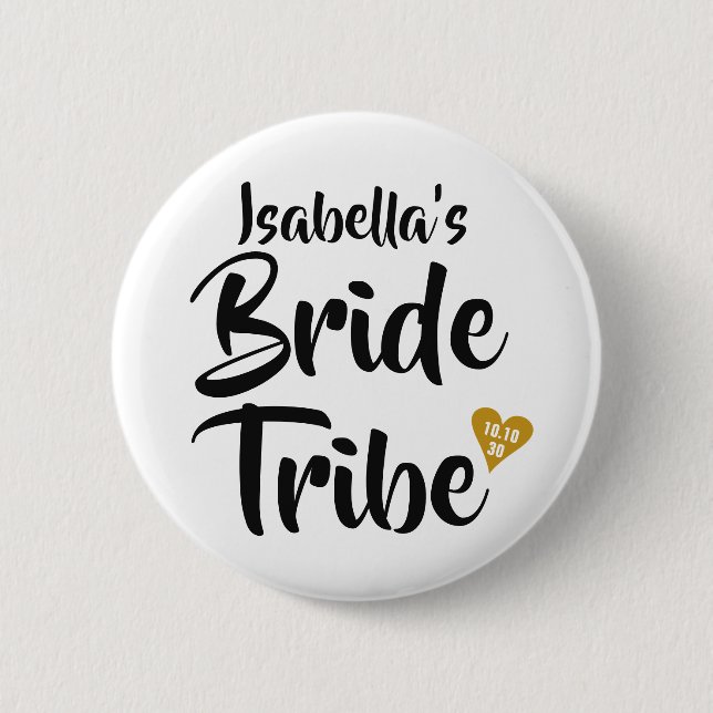 Bride Tribe Gold Date Herz Personalisiert Button (Vorderseite)