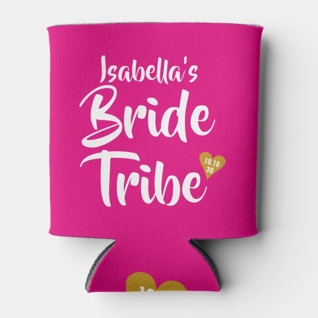 Bride Tribe Gold Date Herz Personalisiert Dosenkühler (Vorderseite)