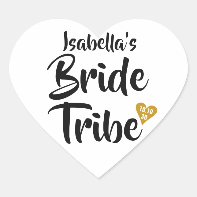 Bride Tribe Gold Date Herz Personalisiert Herz-Aufkleber (Vorderseite)