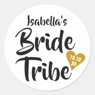 Bride Tribe Gold Date Herz Personalisiert Runder Aufkleber