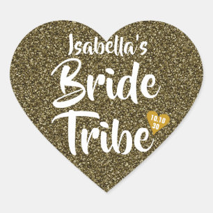 Bride Tribe Gold Date Herz Personalisierter Glitze Herz-Aufkleber