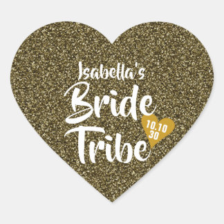 Bride Tribe Gold Date Herz Personalisierter Glitze Herz-Aufkleber