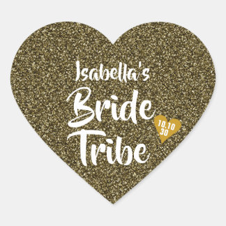 Bride Tribe Gold Date Herz Personalisierter Glitze Herz-Aufkleber
