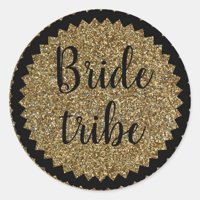 Bride Tribe Gold Glitzer Classic Round Sticker (Vorderseite)
