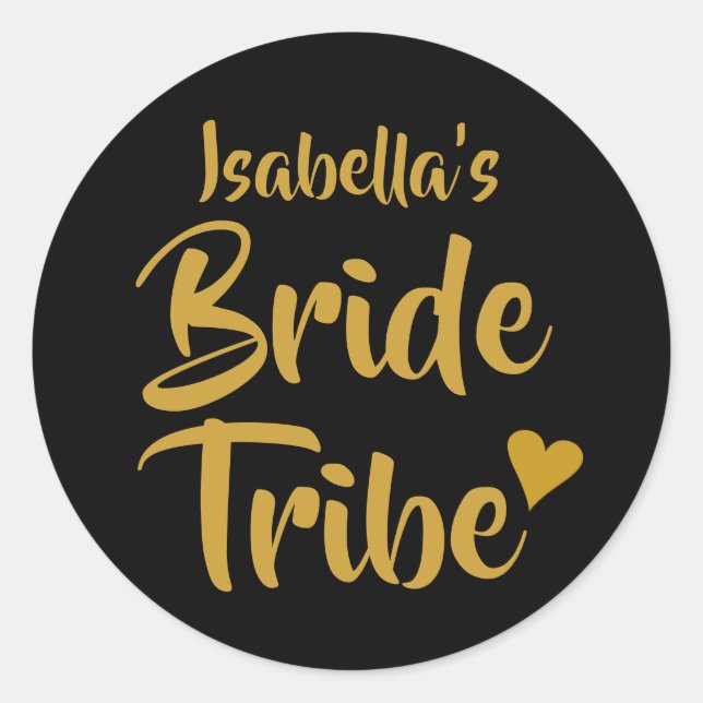 Bride Tribe Gold Heart Brautparty Runder Aufkleber (Vorderseite)