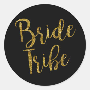 Bride Tribe Gold Leaf Script Classic Round Sticker