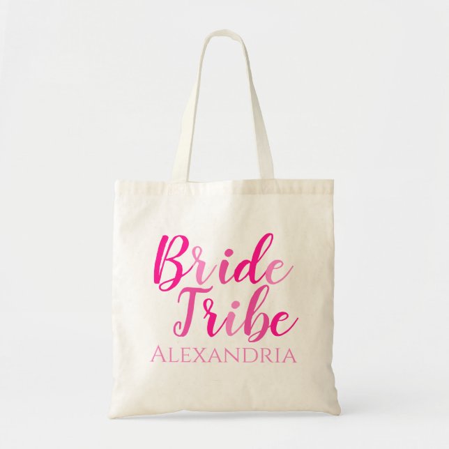 Bride Tribe Hot Pink Typografie Bachelorette Tragetasche (Vorne)