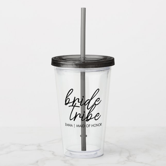 Bride Tribe | Modern Bridesmaid Personalisiert Acryltrinkbecher (Vorderseite)