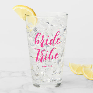 Bride Tribe Modern Script Hot Pink Bridesmaid Glas