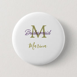 Bride tribe monogram bridal shower simple golden p button