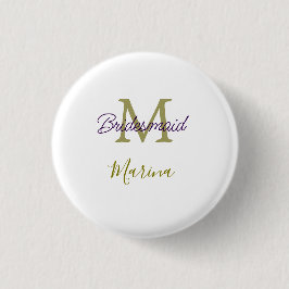 Bride tribe monogram bridal shower simple golden p button
