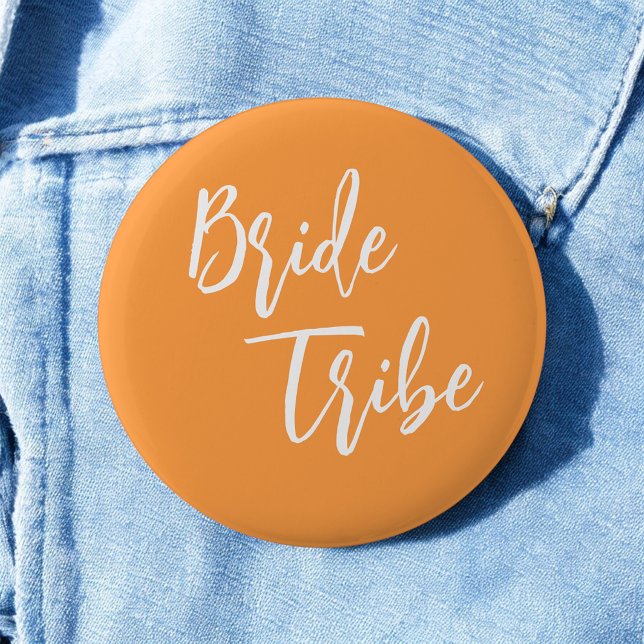 Bride Tribe Orange White Wedding Button (Von Creator hochgeladen)