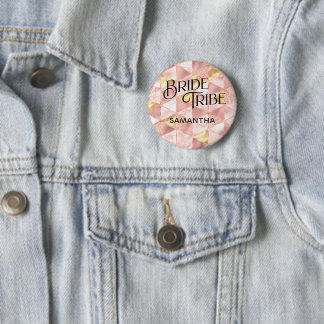 Bride Tribe Rose Gold Harlequin Diamond Bridesmaid Button