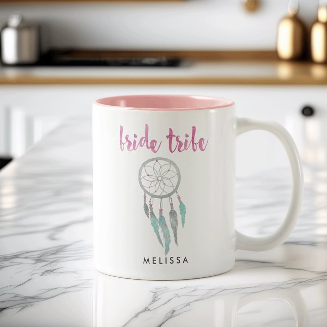 Bride Tribe Watercolor Dreamcatcher Bridesmaid Zweifarbige Tasse (Von Creator hochgeladen)