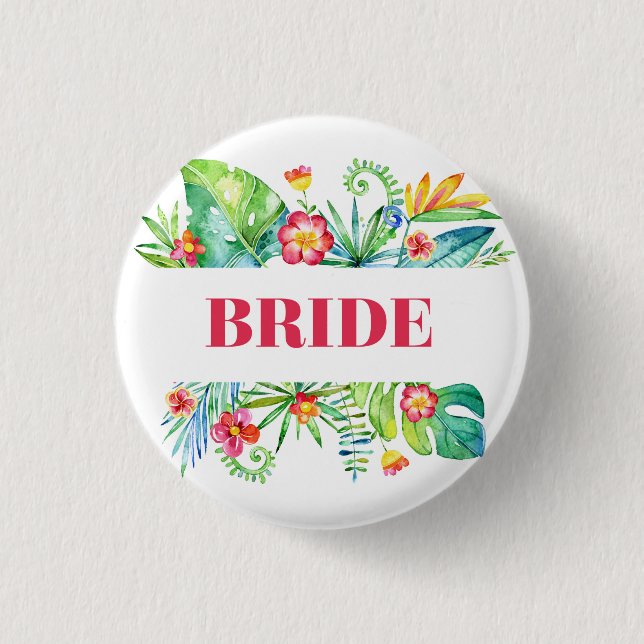 Bride Tropical Beach Hochzeit in Urlaubsort Button (Vorderseite)