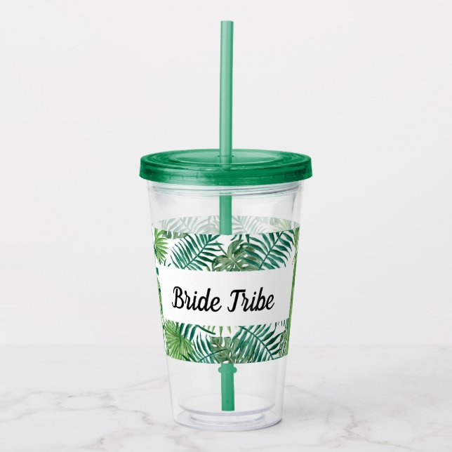 Bride Tropical Palm Leaf Junggeselinnen-Abschied W Acryltrinkbecher (Vorderseite)