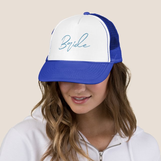 BRIDE TRUCKER HAT | Blauer Text | Bachelorette Truckerkappe (Beispiel)