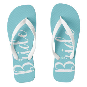 Bride Typografy Blue Wedding Flip Flops